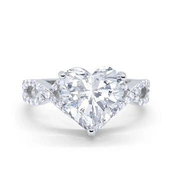 14K White Gold Art Deco Heart Promise Twisted Shank Simulated Cubic Zirconia Wedding Ring Wholesale